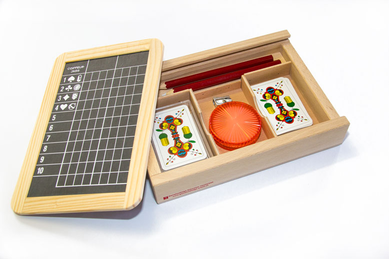 Jass Set in Box mit Schiefertafel